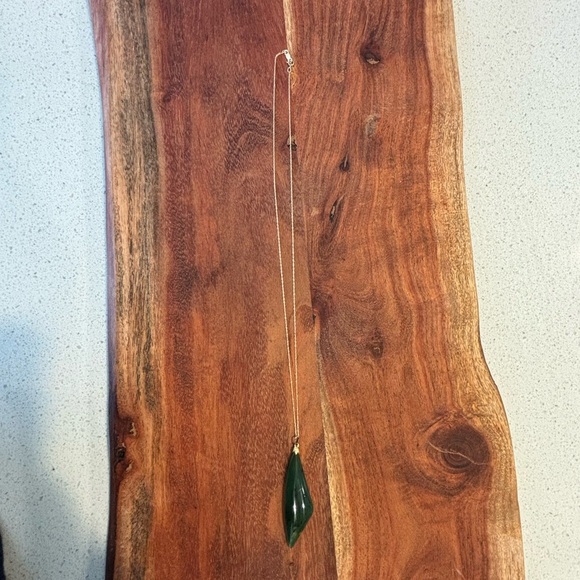 Vintage Natural Green Jade Pendant Necklace with 10K Gold Chain Abstract Organic - Picture 4 of 5